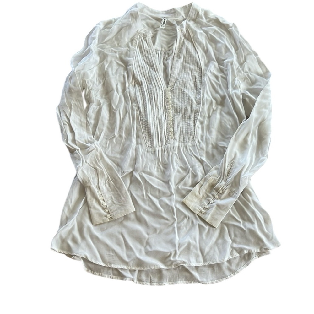 Free People White Mandarin Collar Long Sleeve Blouse